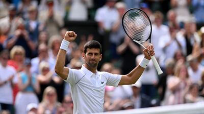 Novak Djokovic victory in his second round match against Thanasi Kokkinakis of Australia on day three of Wimbledon 2022 at All England Club on June 29, 2022. Getty