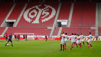 Mainz players during the warm up. EPA