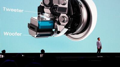 David Park, Head of US Mobile Channel Marketing for Samsung goes into detail on the new Samsung Galaxy Buds+. EPA