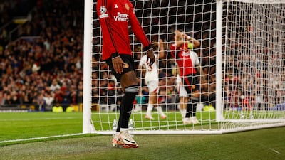 Manchester United's Marcus Rashford reacts after missing a chance to score. Reuters