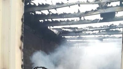 A fire broke out in the early hours of Sunday in a warehouse in Industrial Area 3. Courtesy Sharjah Civil Defence