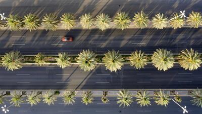 An aerial view shows a section of the nearly-deserted King Fahad road in the Saudi capital Riyadh. AFP