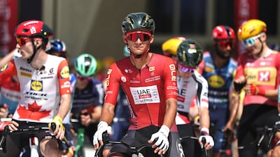 UAE Team Emirates rider Isaac Del Toro Romero of Mexico waits at the start line of the final stage of the UAE Tour cycling event outside Zayed National Museum. AFP