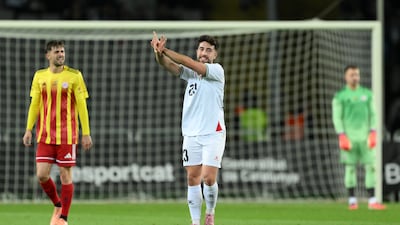 Mostafa Zeiadan of Palestine after scoring his team's first goal against Catalonia. Getty Images