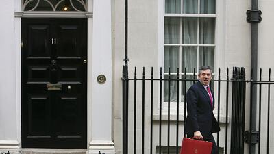 Gordon Brown leaves for Parliament to present his 11th Budget statement in 2007, his last before becoming prime minister