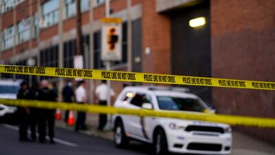 Police tape cordons off the scene where four teens were shot near a high school in Philadelphia, Pennsylvania. AP