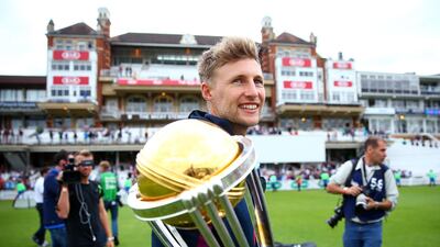 Joe Root of England parades the World Cup Trophy during the England ICC World Cup Victory Celebration at The Kia Oval in London, England. Getty Images