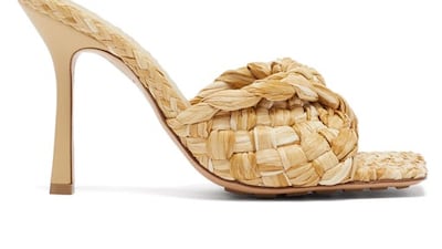 Raffia and leather mule, Dh3,995, Bottega Veneta. Photo: Bottega Veneta