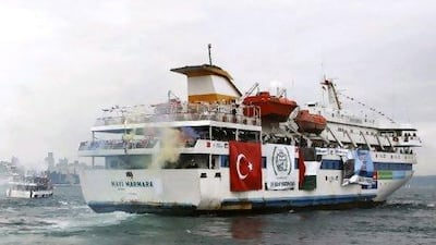 The Turkish ship Mavi Marmara leaves Istanbul last year. The ship, which was raided by Israeli soldiers in international waters, will be part of the new convoy.