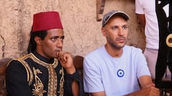 Mohamed Ramadan, left, with director Mohamed Diab on the set of Asad. Photo: Mohamed Diab