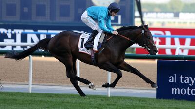 Brown Panther was ridden by Richard Kingscote in winning the Dubai Gold Cup on World Cup night at Meydan. Pawan Singh / The National