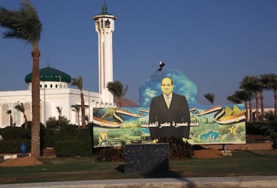 A billboard bearing an image of Egyptian President Abdel Fattah El Sisi in Sharm El Sheikh, a popular Red Sea resort in the south of the Sinai Peninsula. AP