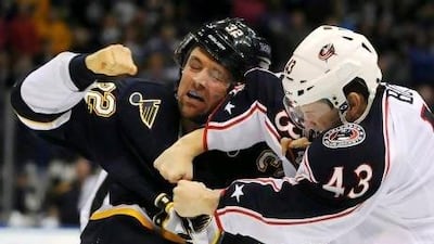 Toughness from players such as Chris Porter, left, make the St Louis Blues one of the league's best on defence. Now that they are starting to add some scoring punch, the Blues could be a dangerous team to face in the play-offs.