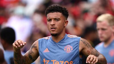 United attacker Jadon Sancho during training. Reuters