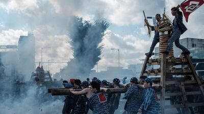 Fireworks make their way to the Yoshida Shrine. AFP