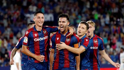 Levante defender Rober Pier (C) makes it 3-2. EPA