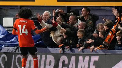 Luton Town's Tahith Chong celebrates after scoring his side's goal. Alastair Grant
