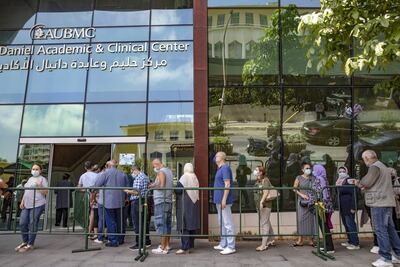 Residents queue outside a Covid-19 vaccination centre at the American University of Beirut Medical Centre in Beirut, Lebanon, on July 9.Bloomberg