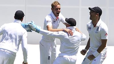 Stuart Broad was heckled by the crowd as soon as he completed his 11th five-wicket haul in Tests. Tertius Pickard / AP Photo