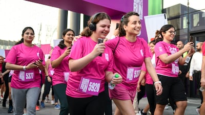 Participants start the 5km at the Dubai Women's Run, Bluewaters Island, Dubai.