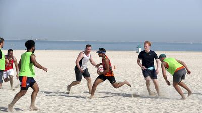 Arabian Knights pre-season rugby training on the beach.