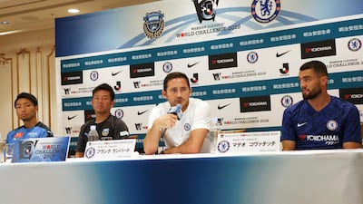 Chelsea manager Frank Lampard speaks to the media during a press conference in Yokohama, near Tokyo. AP Photo