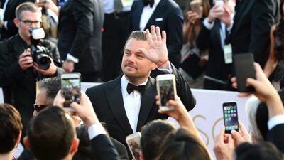 Leonardo DiCaprio arrives in Los Angeles for the Oscars. For this event, he wasn't "on location". (Photo by Al Powers/Invision/AP)