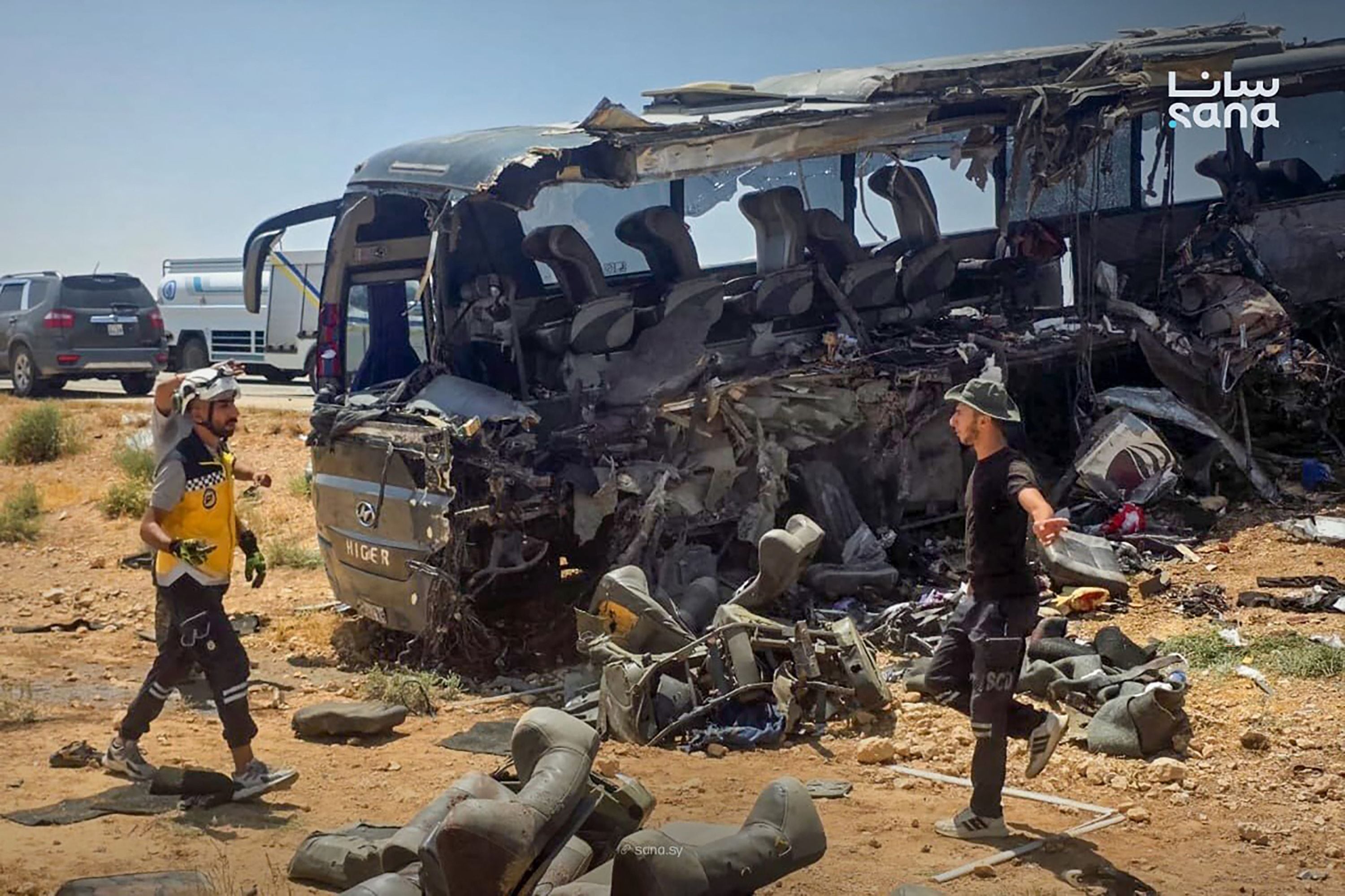Image linked from the original feed: At least 35 killed and dozens injured in Syria bus collision