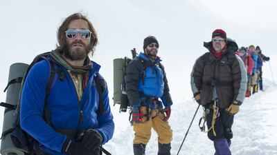 Jake Gyllenhaal, left, in Everest, which is based on a true story and shot in vertiginous 3-D and opens the 72nd Venice Film Festival. Jasin Boland / Universal Studios