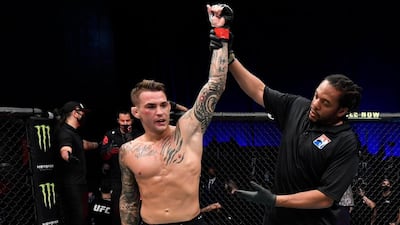 US fighter Dustin Poirier after his knockout victory over Conor McGregor during UFC 257 at Etihad Arena in Abu Dhabi, on January 23. Jeff Bottari/Zuffa LLC