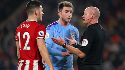 Manchester City's Aymeric Laporte, centre, during his return to action against Sheffield United on Tuesday. Getty