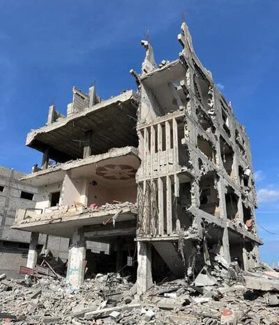 The ruins of the residential block where Abdelhakim Abu Riash's family lived in Beit Lahia, northern Gaza. Photo: Abdelhakim Abu Riash