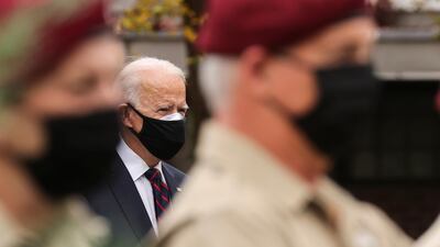US President-elect Joe Biden attends a Veterans Day observance in Philadelphia, Pennsylvania. Reuters