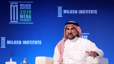 Yasir Othman Al-Rumayyan, Managing Director and Board Member at Public Investment Fund of Saudi Arabia speaking during the Milken Institute MENA Summit 2019 held at The St. Regis Saadiyat Island Resort in Abu Dhabi. Pawan Singh / The National