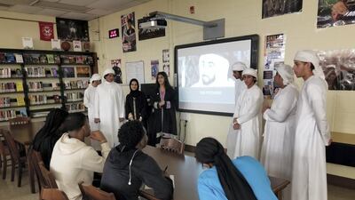 Students give their presentation on the UAE to a group of Grade 10 pupils at Loch Raven High School in Baltimore. Courtesy American International School in Abu Dhabi