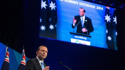 Australian Prime Minister Tony Abbott addresses the media at a press conference at the conclusion of the G20 Leaders Summit on November 16, 2014 in Brisbane. Andrew Taylor / G20 Australia via Getty Images