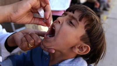 A Yemeni child is inoculated against polio during an immunisation campaign at a health centre in Sanaa. (Mohammed Huwait/AFP)