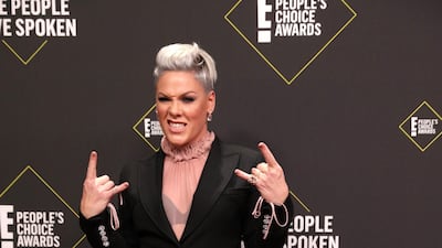 Pink in Giorgio Armani at the 2019 People's Choice Awards in Santa Monica, California, on Sunday, November 10, 2019. Reuters