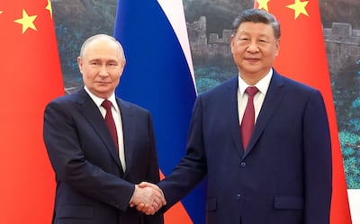 Chinese President Xi Jinping with Russian President Vladimir Putin in Beijing. EPA