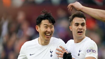 Son Heung-min (left) celebrates with Sergio Reguilon after scoring the fourth goal. PA