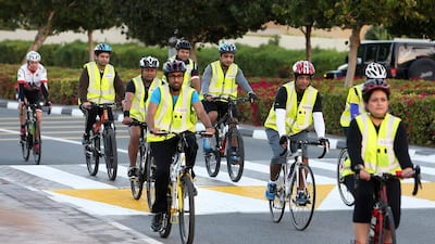 It was an early start for a group of RAKBank employees, who swapped the comfort of their cars in favour of a two-wheeled commute in support of The National’s second annual #cycletoworkuae campaign. Pawan Singh / The National
