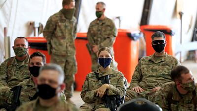 American soldiers are seen during a handover ceremony of the Taji military base to Iraqi security forces near Baghdad, Iraq. Reuters