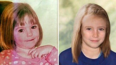 Madeleine McCann when she was three-years-old, left, and an image of how police believe Madeleine would look today, aged nine.
