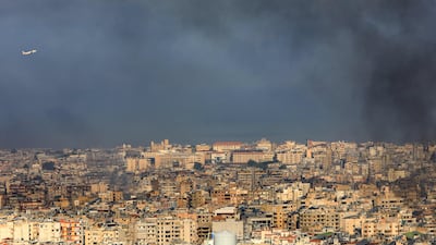 A plane flies above Beirut on Saturday, hours after Israeli air strikes on the Lebanese capital. It is not an exaggeration to say that the past 12 months of war have led the Middle East to a defining moment, one that is fraught with uncertainty. AFP
