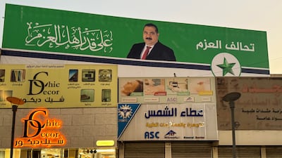 A campaign billboard as Iraqi candidates prepare for national elections on November 11. Aymen al Ameri / The National
