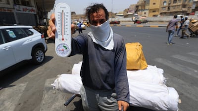 A man brandishes a thermometer during a heatwave in Baghdad. AFP