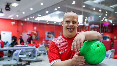Saif Al Hashmi has 40 Special Olympics medals for swimming but is now competing in bowling for the UAE. Victor Besa / The National