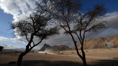A biker competes during Stage 4 of the Dakar 2020 between Neom and Al-Ula, Saudi Arabia. AFP