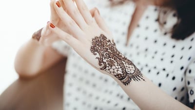 A piece by the henna artist Sara Vazir at the Snob salon and boutique in Dubai. This year, Vazir has taken her expertise to events in Hong Kong and Los Angeles. Rebecca Rees for The National