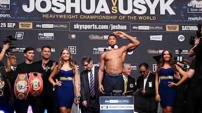 Anthony Joshua weighs in ahead of the Heavyweight Fight against Oleksandr Usyk at Cineworld 02 Arena. Getty Images